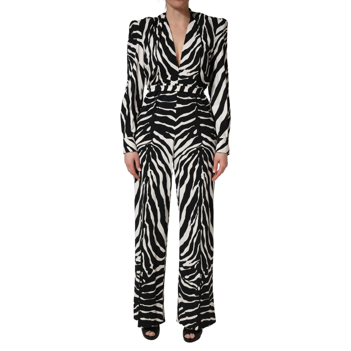 Dolce & Gabbana Black White Viscose Zebra Pattern Jumpsuit