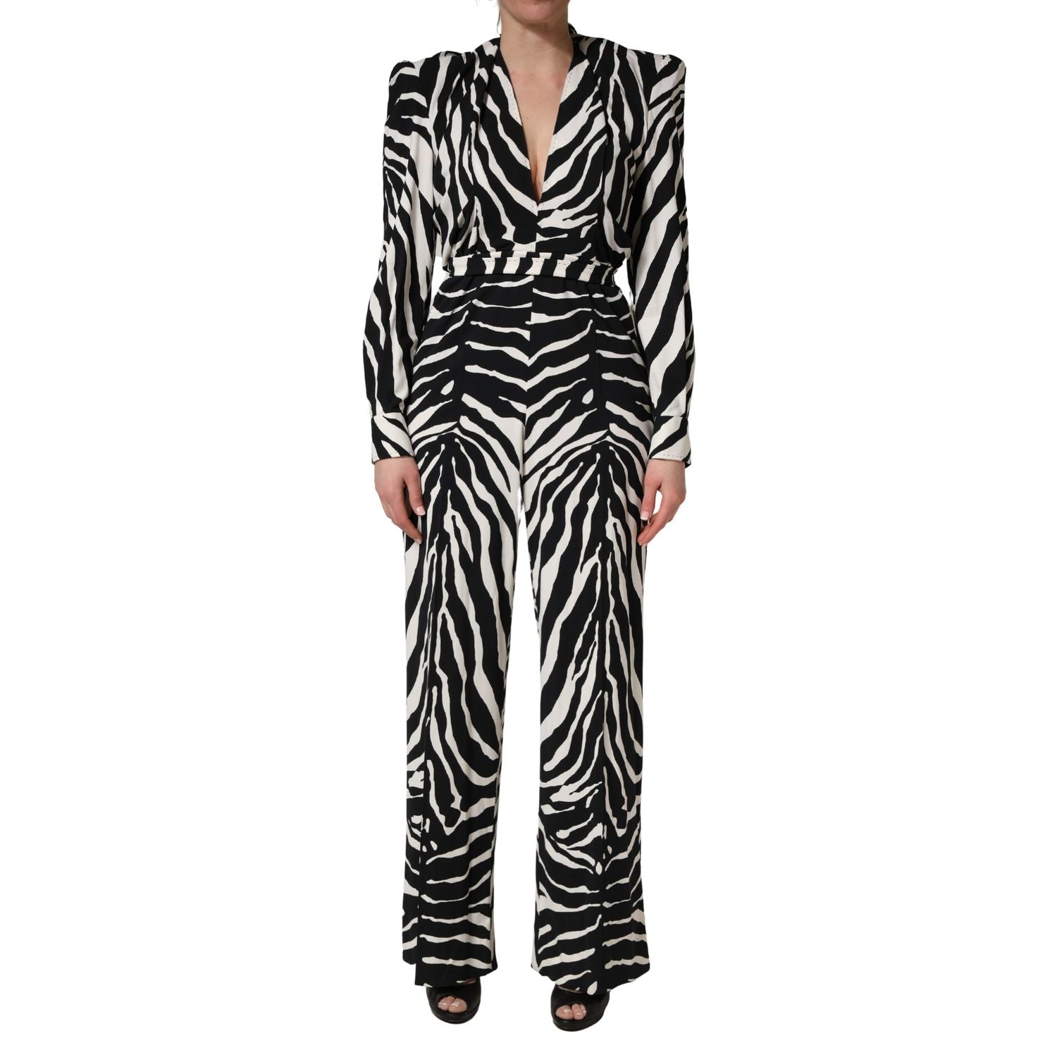 Dolce & Gabbana Black White Viscose Zebra Pattern Jumpsuit