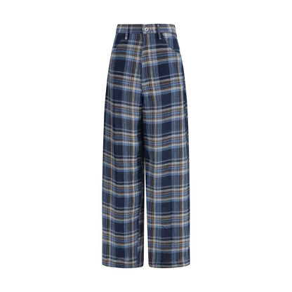 MARBELL Blue Linen Casual Pants