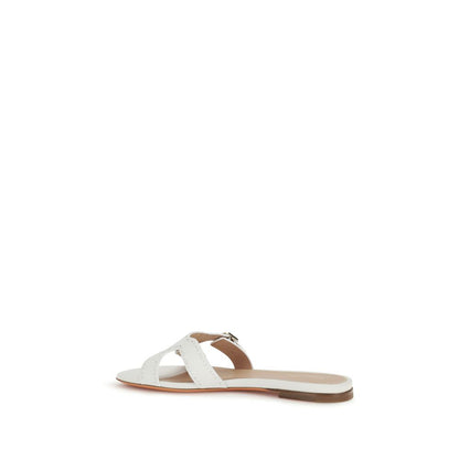 Santoni White Calf Leather Bos Taurus Flat Sandals