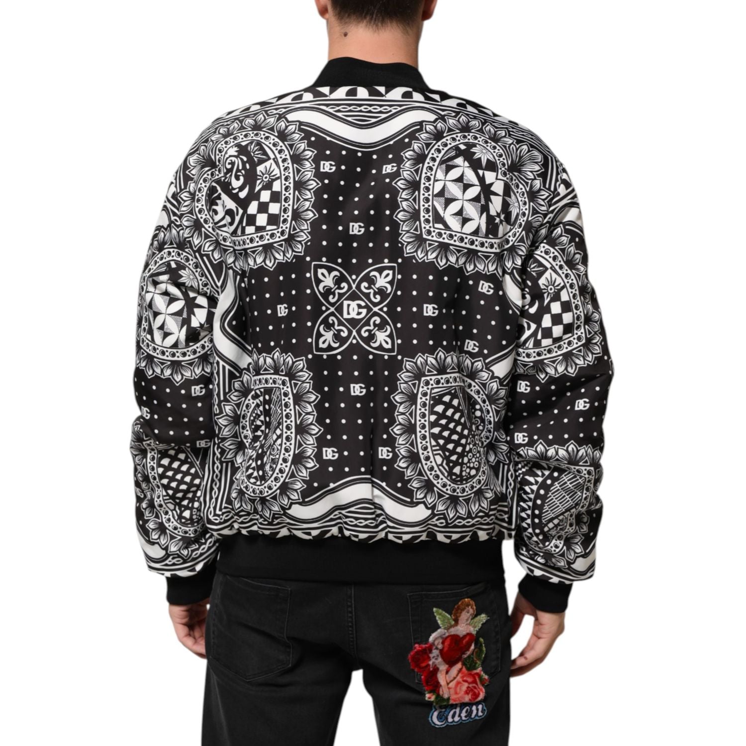 Dolce & Gabbana Black White BandanaPrint Men Bomber  Jacket