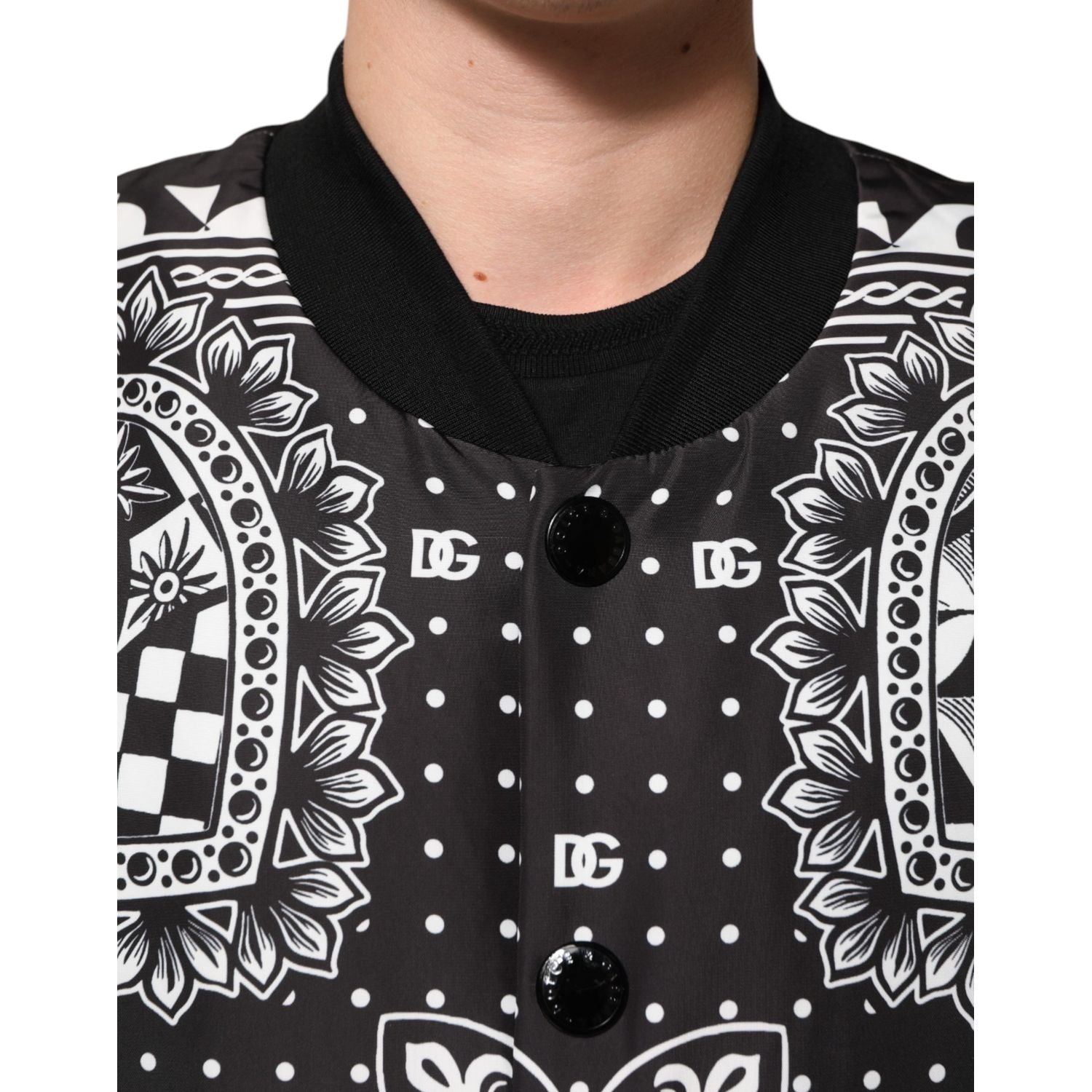 Dolce & Gabbana Black White BandanaPrint Men Bomber  Jacket