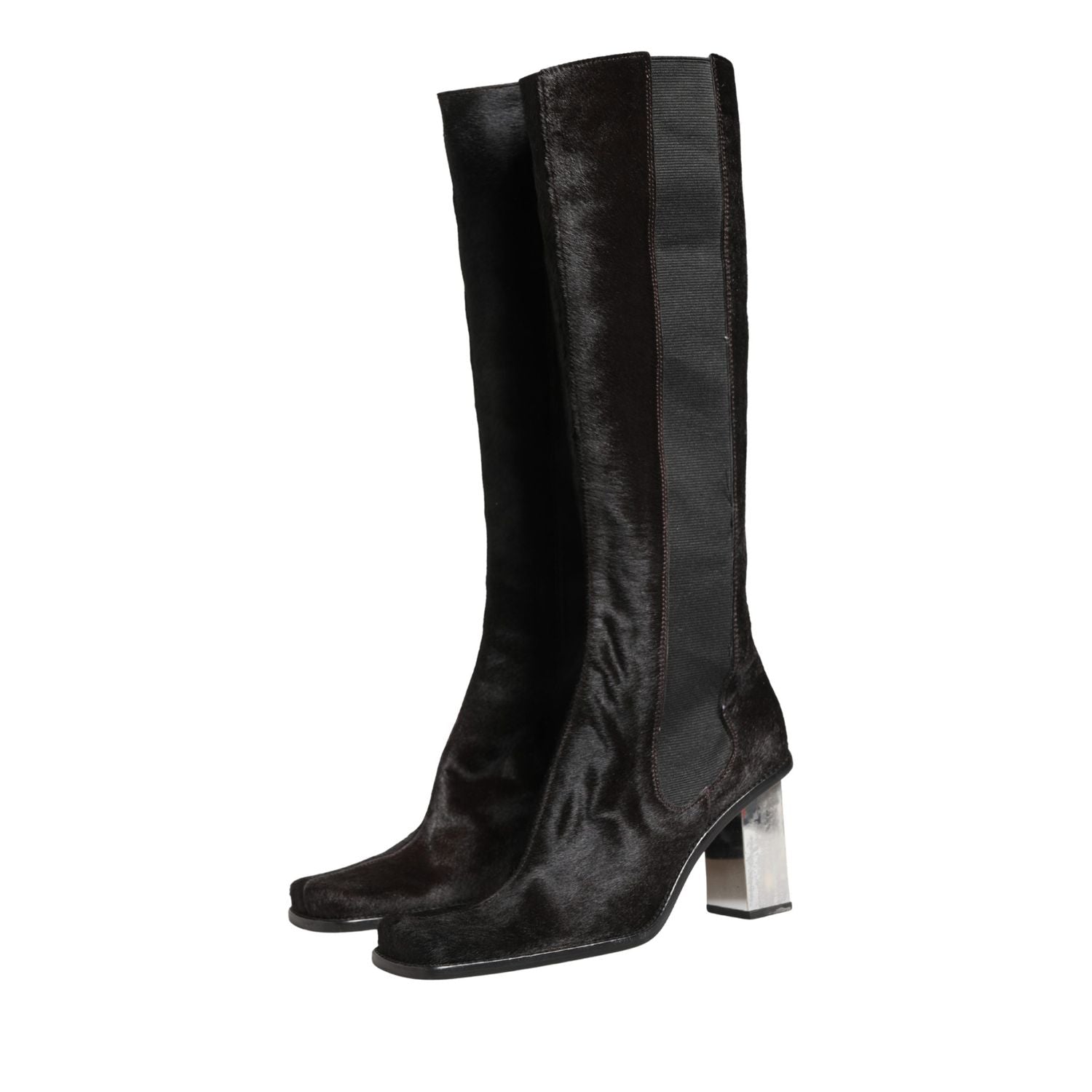 Dolce & Gabbana Black Suede Leather Knee High Boots Shoes