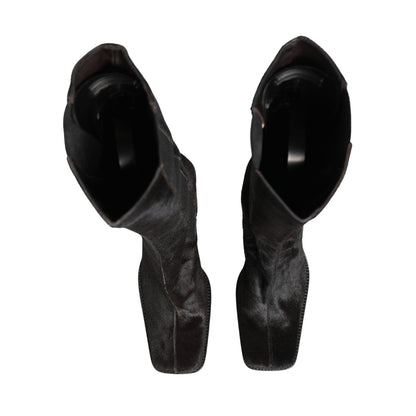 Dolce & Gabbana Black Suede Leather Knee High Boots Shoes