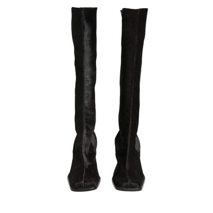 Dolce & Gabbana Black Suede Leather Knee High Boots Shoes