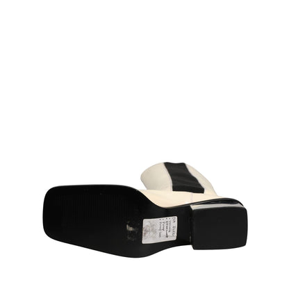 Dolce & Gabbana White Black Leather Knee High Boots Shoes