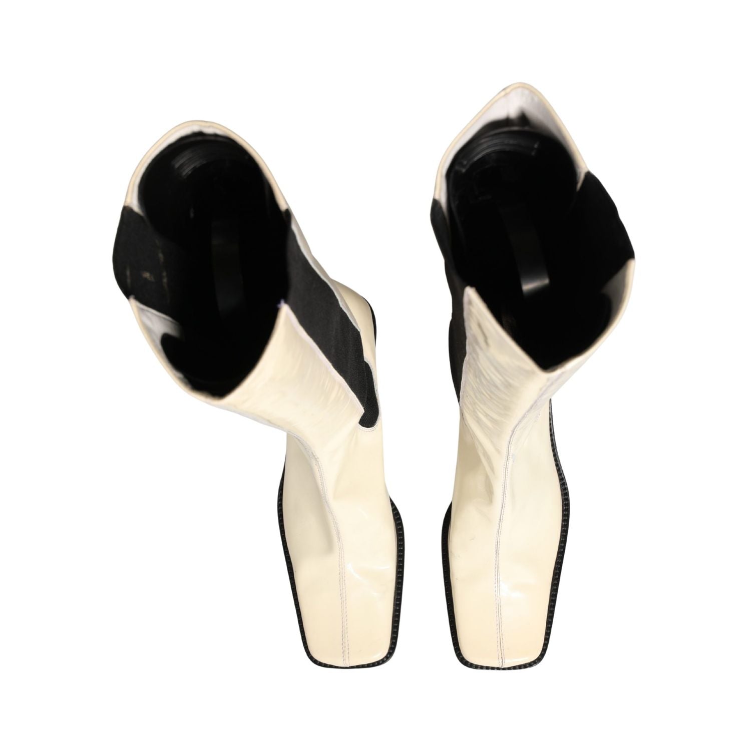 Dolce & Gabbana White Black Leather Knee High Boots Shoes