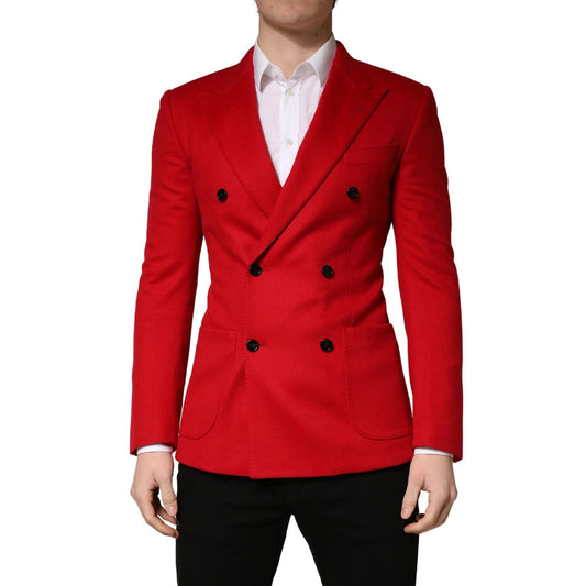 Dolce & Gabbana Red Cashmere Slim Fit Coat Jacket Blazer