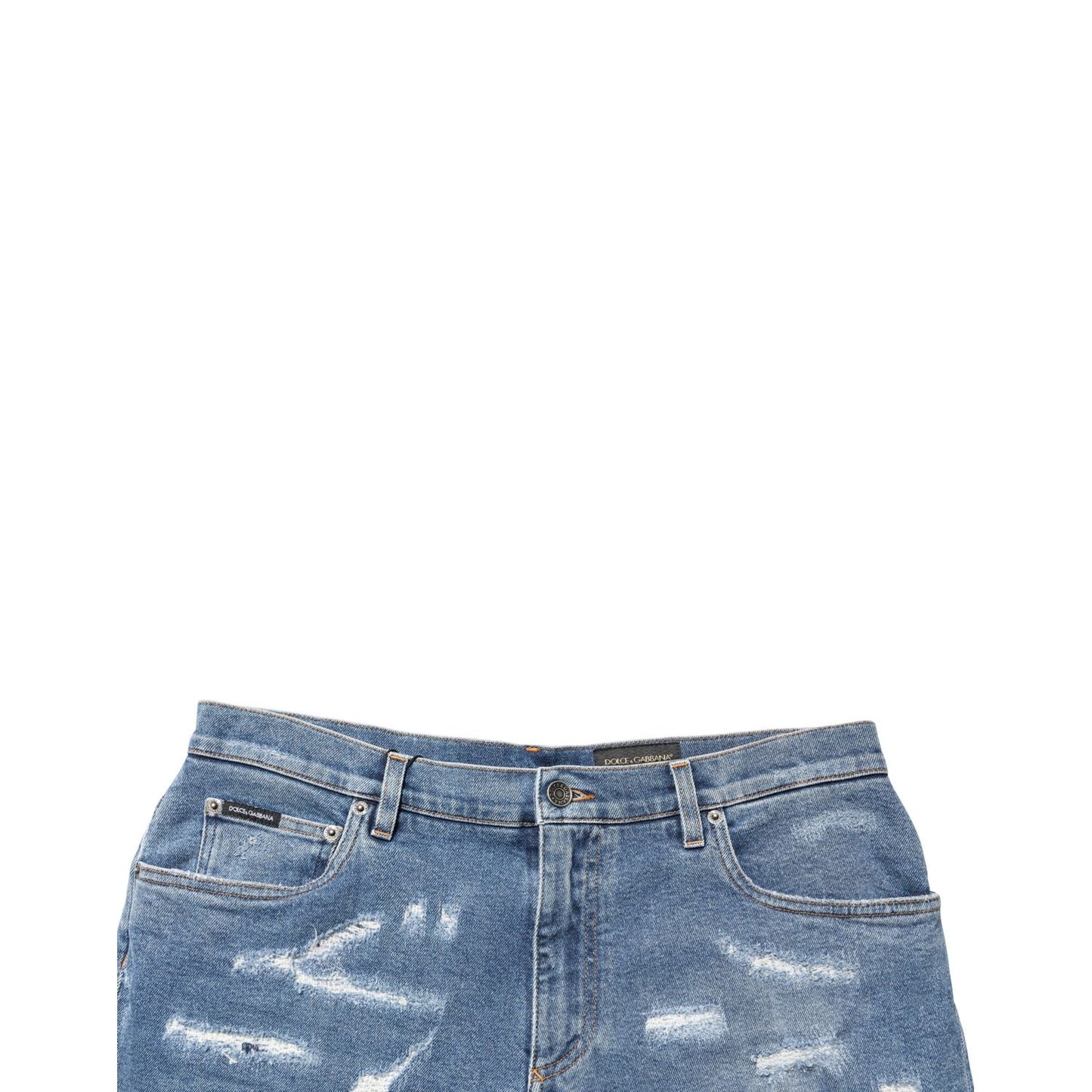 Dolce & Gabbana Blue Cotton Distressed Denim Bermuda Shorts