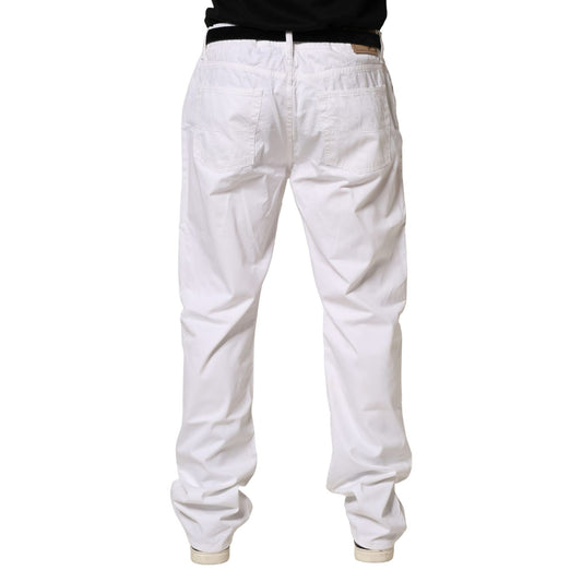 Fay White Cotton Stretch Straight Casual Men Denim Trouser Jeans