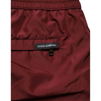 Dolce & Gabbana Maroon Polyester Drawstring Shorts Swimwear