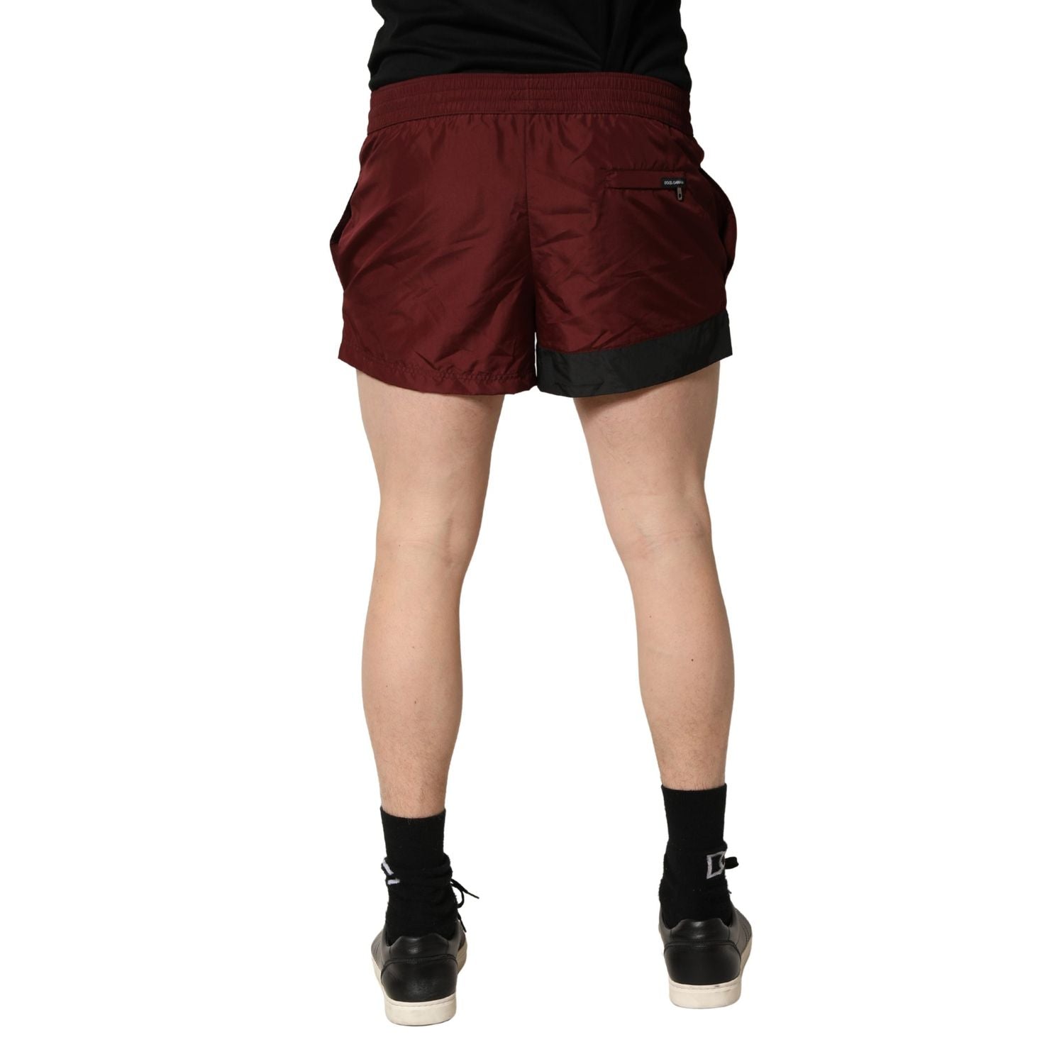 Dolce & Gabbana Maroon Polyester Drawstring Shorts Swimwear