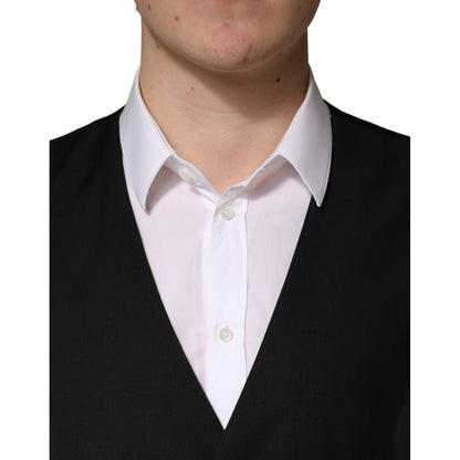 Dolce & Gabbana Black Wool Single Breasted Men Waistcoat Vest