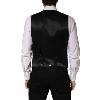 Dolce & Gabbana Black Wool Single Breasted Men Waistcoat Vest