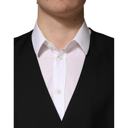 Dolce & Gabbana Black Wool Single Breasted Men Waistcoat Vest