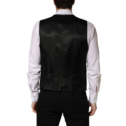 Dolce & Gabbana Black Wool Single Breasted Men Waistcoat Vest