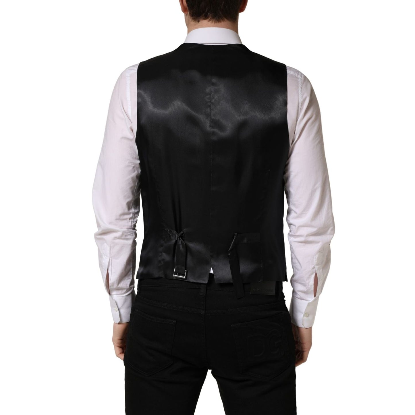 Dolce & Gabbana Black Wool Single Breasted Waistcoat Vest