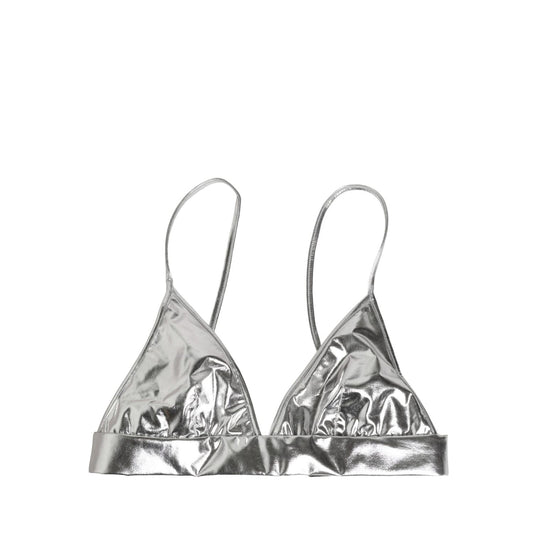 Dolce & Gabbana Metallic Silver Sleeveless Bustier Cropped Top