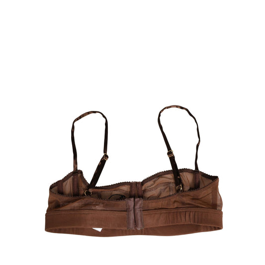 Dolce & Gabbana Brown DG Logo Nylon Mesh Balconette Bra Underwear