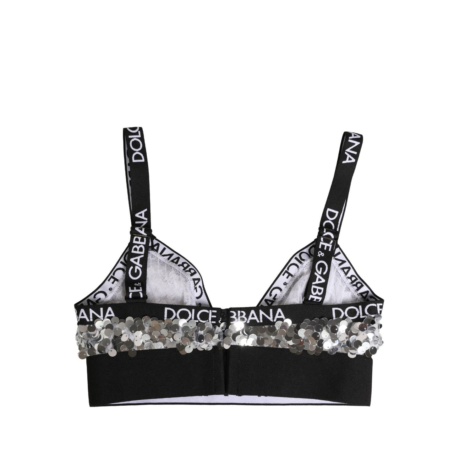 Dolce & Gabbana Silver Sequined Triangle Soft Cup Bra Underwear
