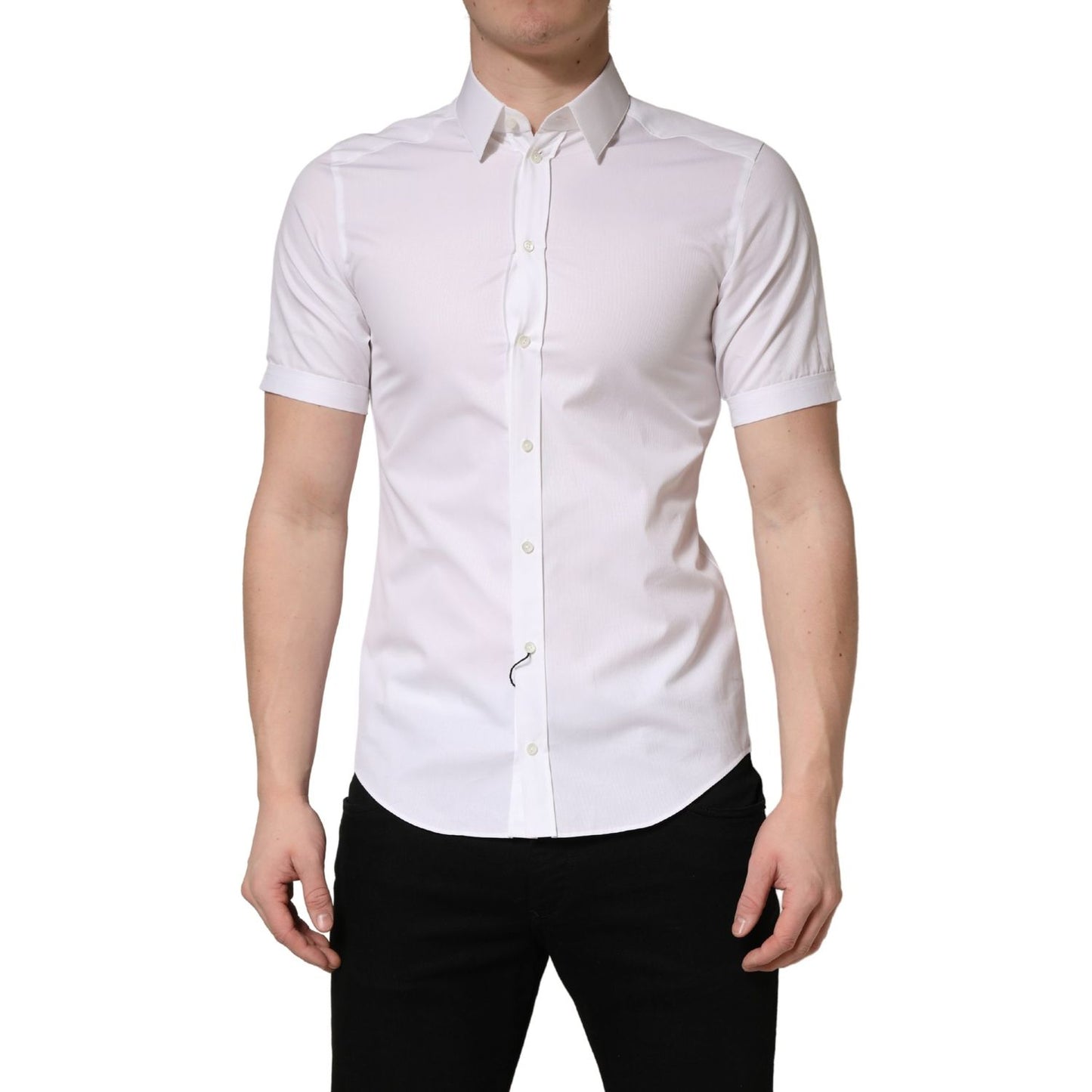 Dolce & Gabbana White Cotton Short Sleeves Button Down Shirt