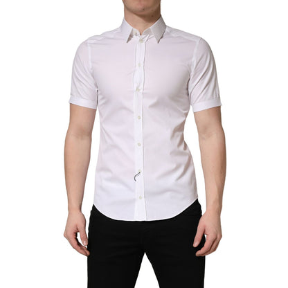 Dolce & Gabbana White Cotton Short Sleeves Button Down Shirt