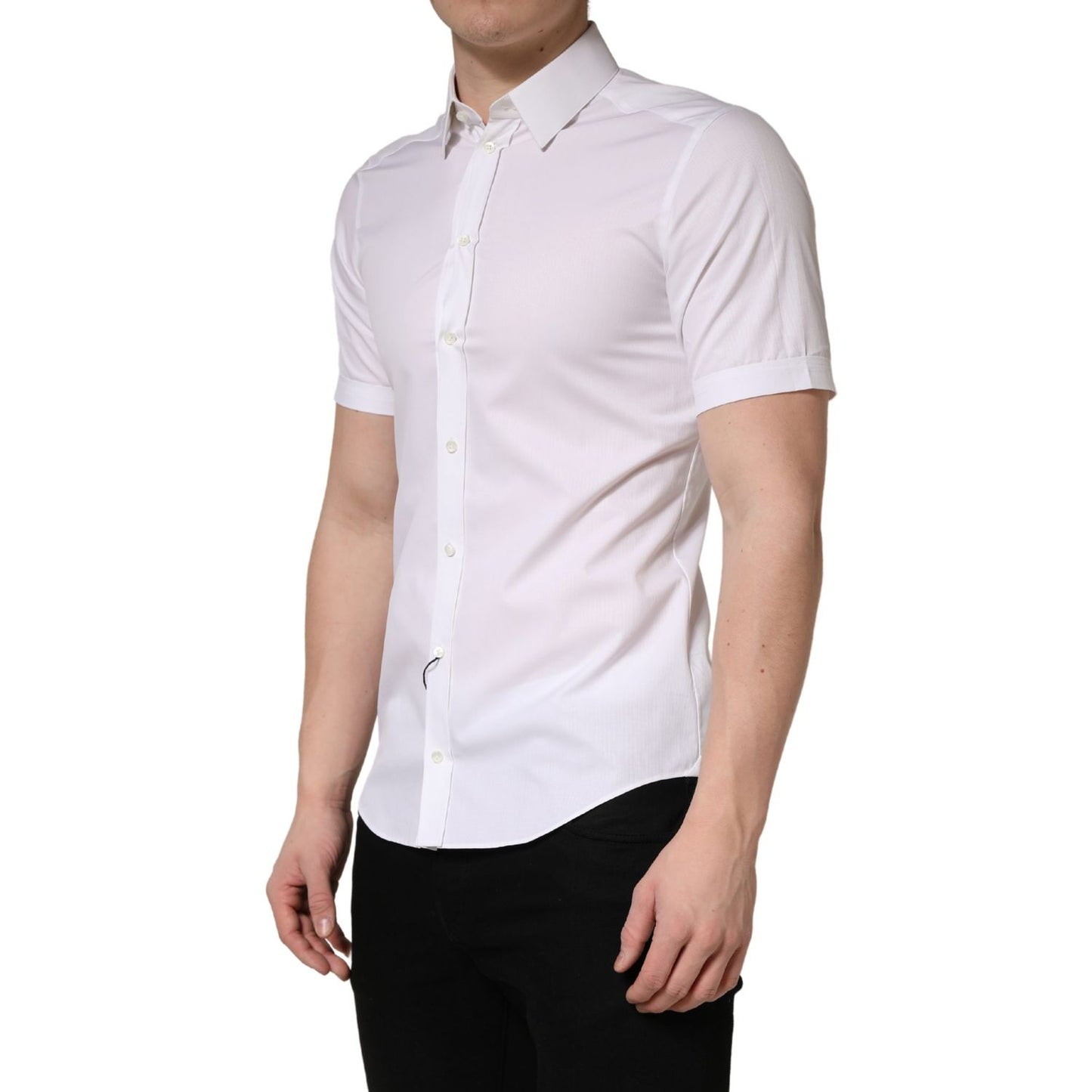 Dolce & Gabbana White Cotton Short Sleeves Button Down Shirt