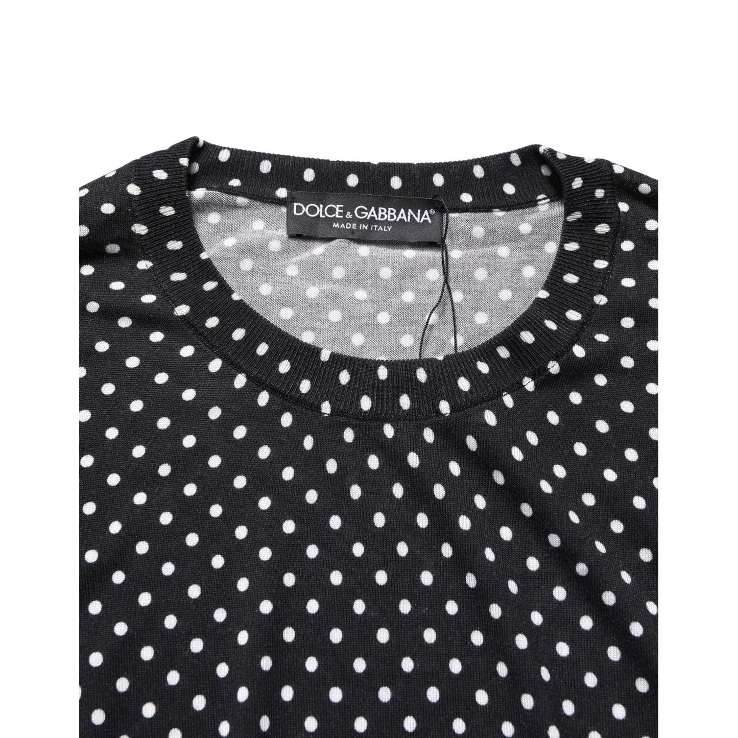 Dolce & Gabbana Black Polka Dot Crew Neck Pullover Sweater