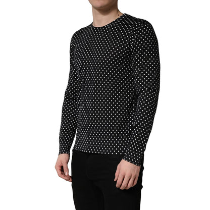 Dolce & Gabbana Black Polka Dot Crew Neck Pullover Sweater