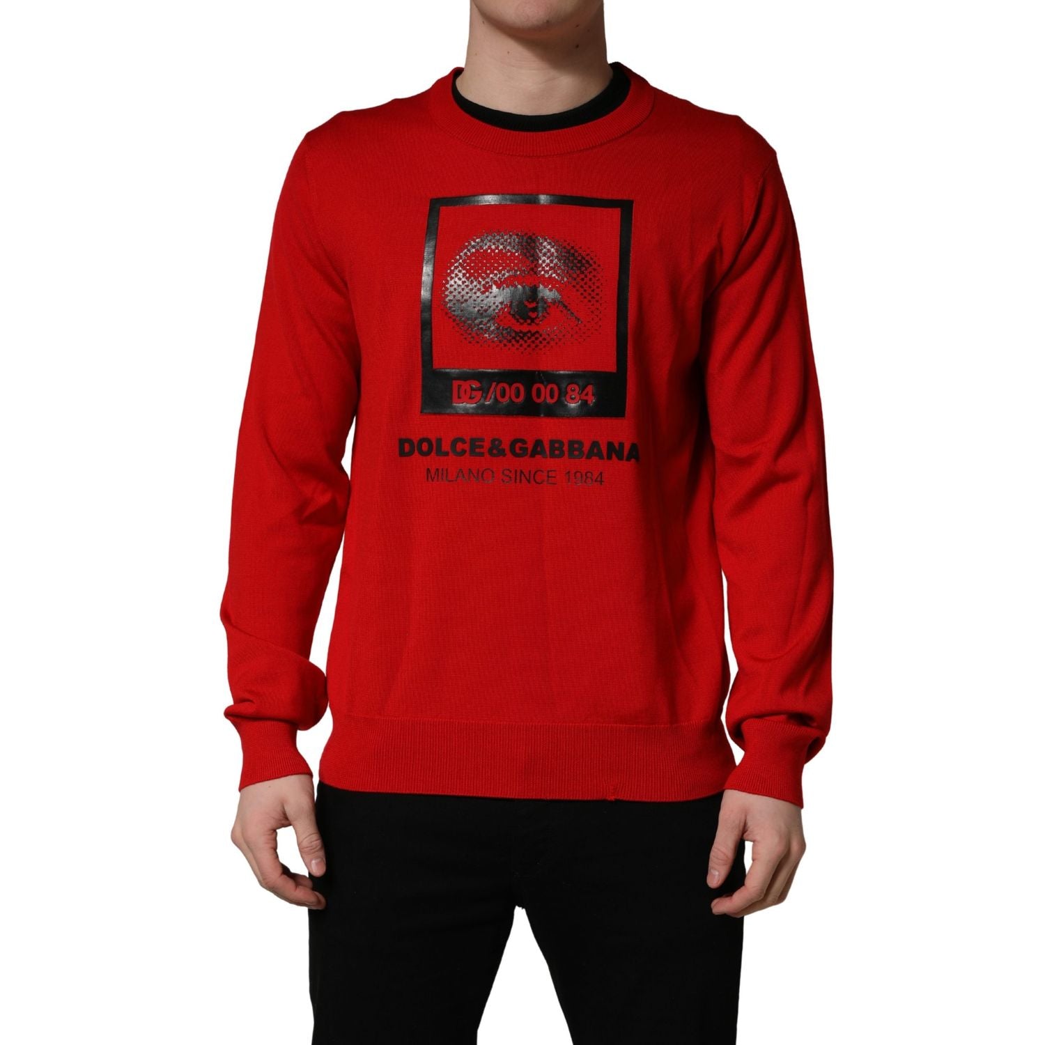 Dolce & Gabbana Red Eye Print Crew Neck Pullover Sweater