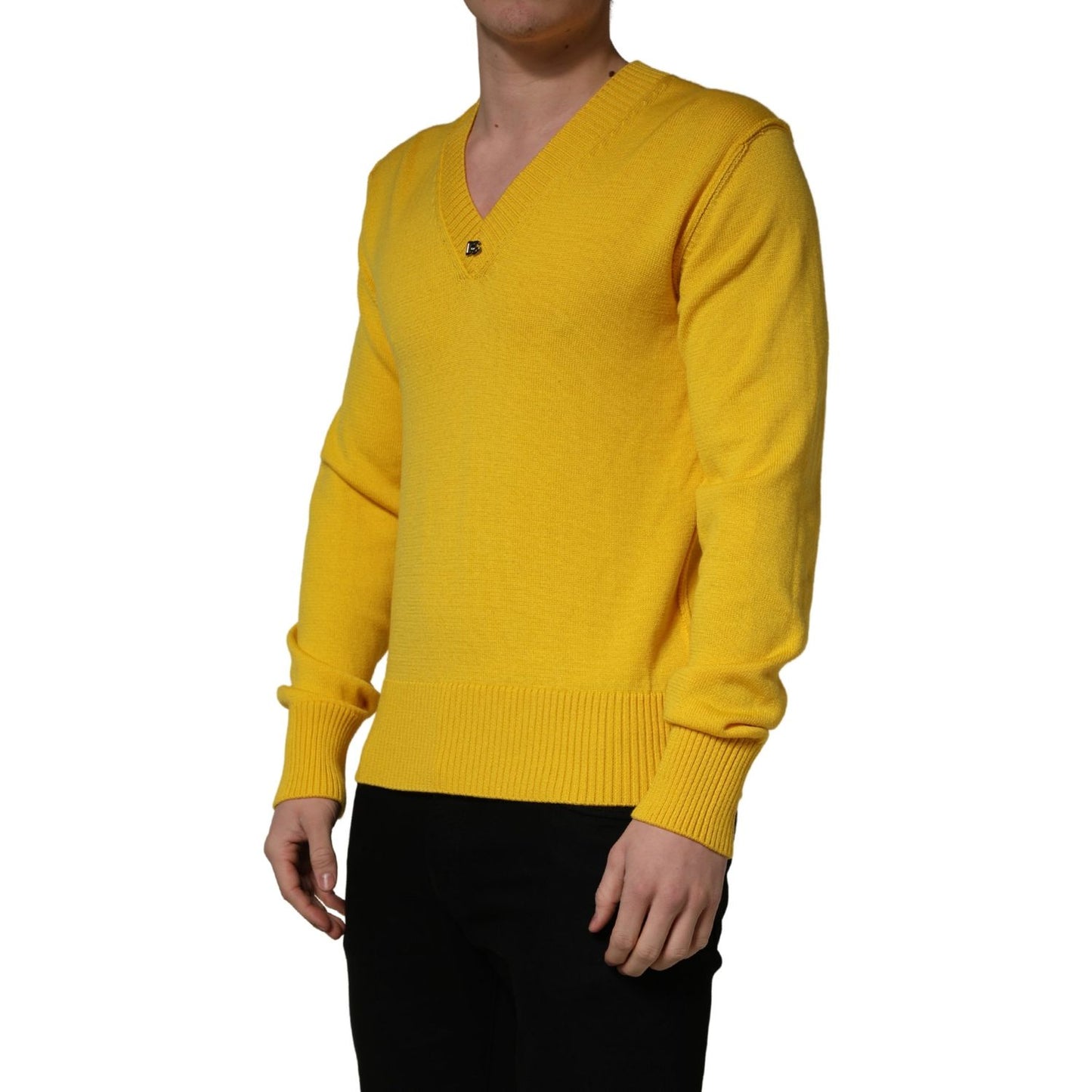 Dolce & Gabbana Wool Knitted V-Neck Pullover Yellow