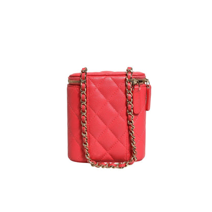 Chanel Red Caviar Quilted Small Vertical Coco Beauty Vanity Case with Chain