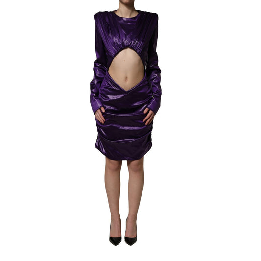 Dolce & Gabbana Metallic Purple Long Sleeve Cut-Out Mini Dress