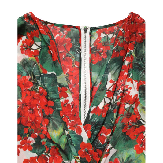 Dolce & Gabbana Multicolor Floral Long Sleeves V-neck Dress