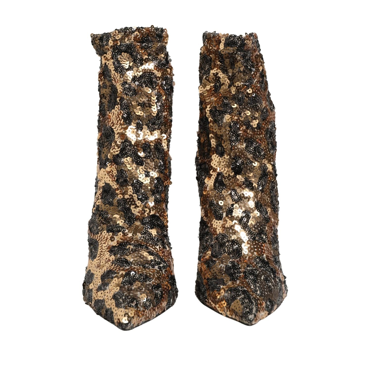Dolce & Gabbana Gold Leopard Sequin Sock Ankle Boots Shoes