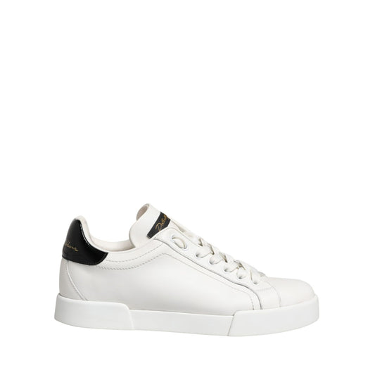 Dolce & Gabbana White Black Portofino Leather Sneakers Shoes