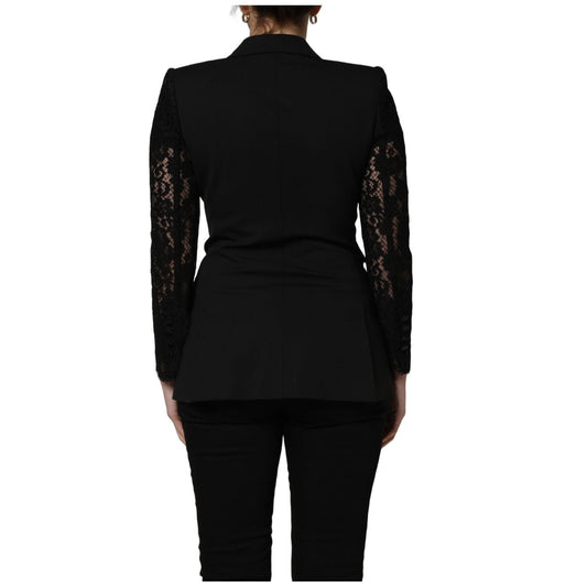 Dolce & Gabbana Black Wool DoubleBreasted Lace Sleeve Jacket