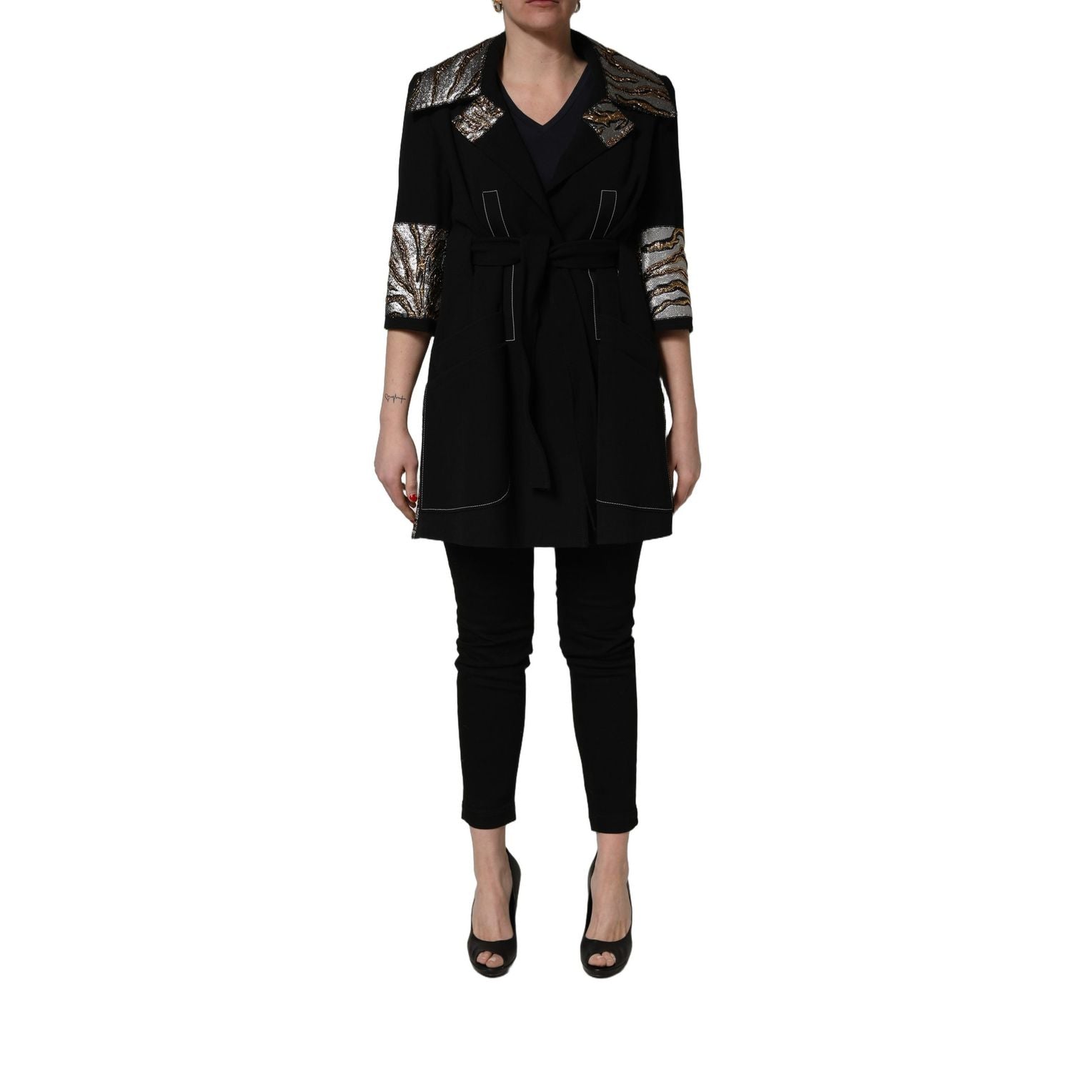 Dolce & Gabbana Black Single-Breasted Brocade Coat Jacket