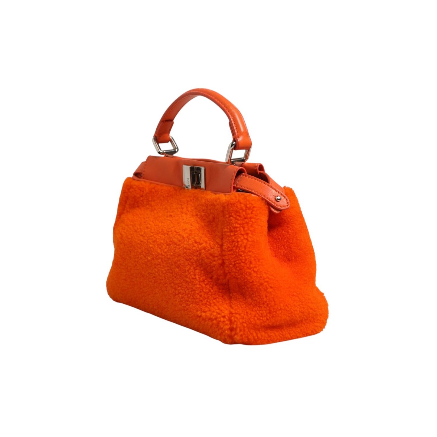 Fendi Orange Leather and Shearling Mini Peekaboo Top Handle Bag