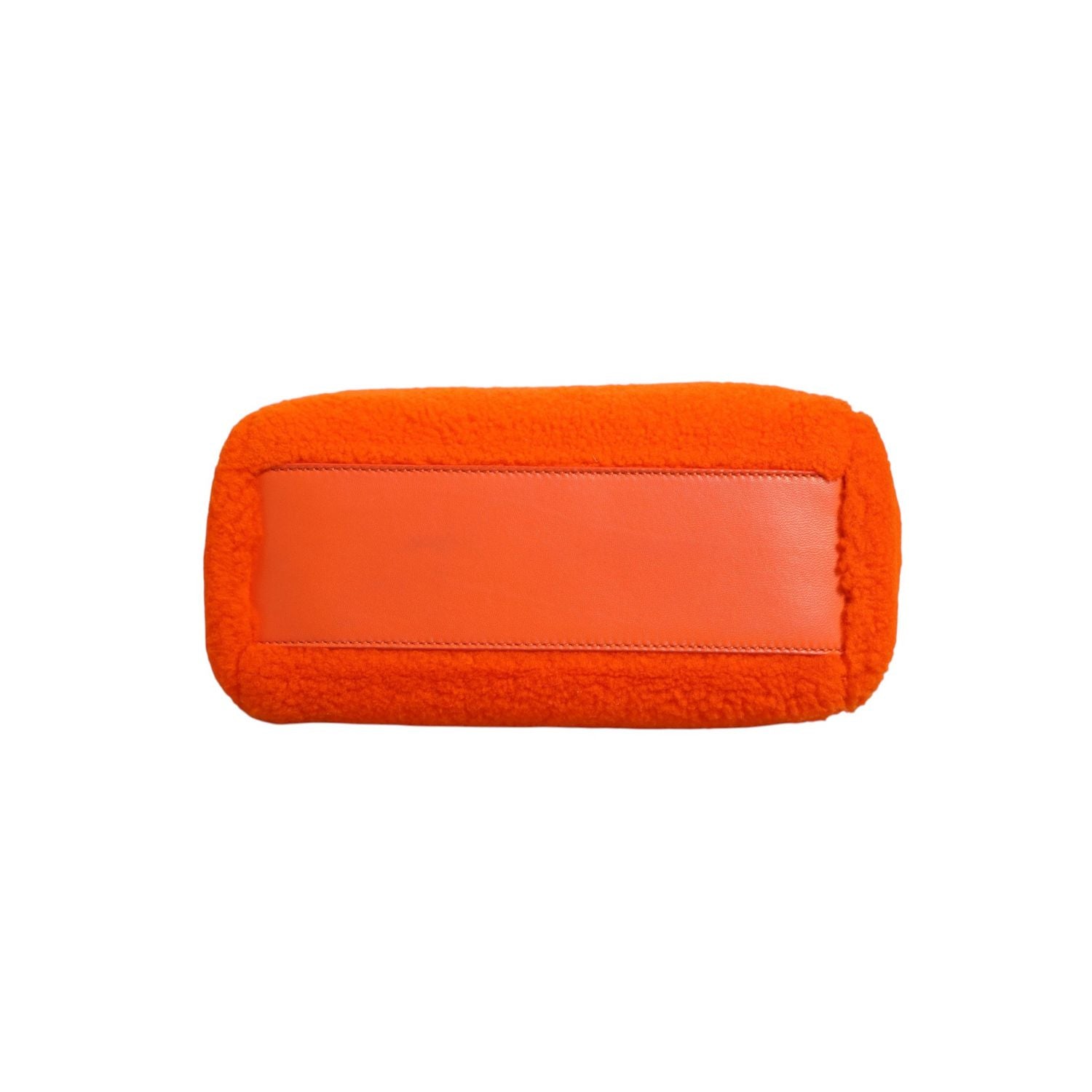 Fendi Orange Leather and Shearling Mini Peekaboo Top Handle Bag