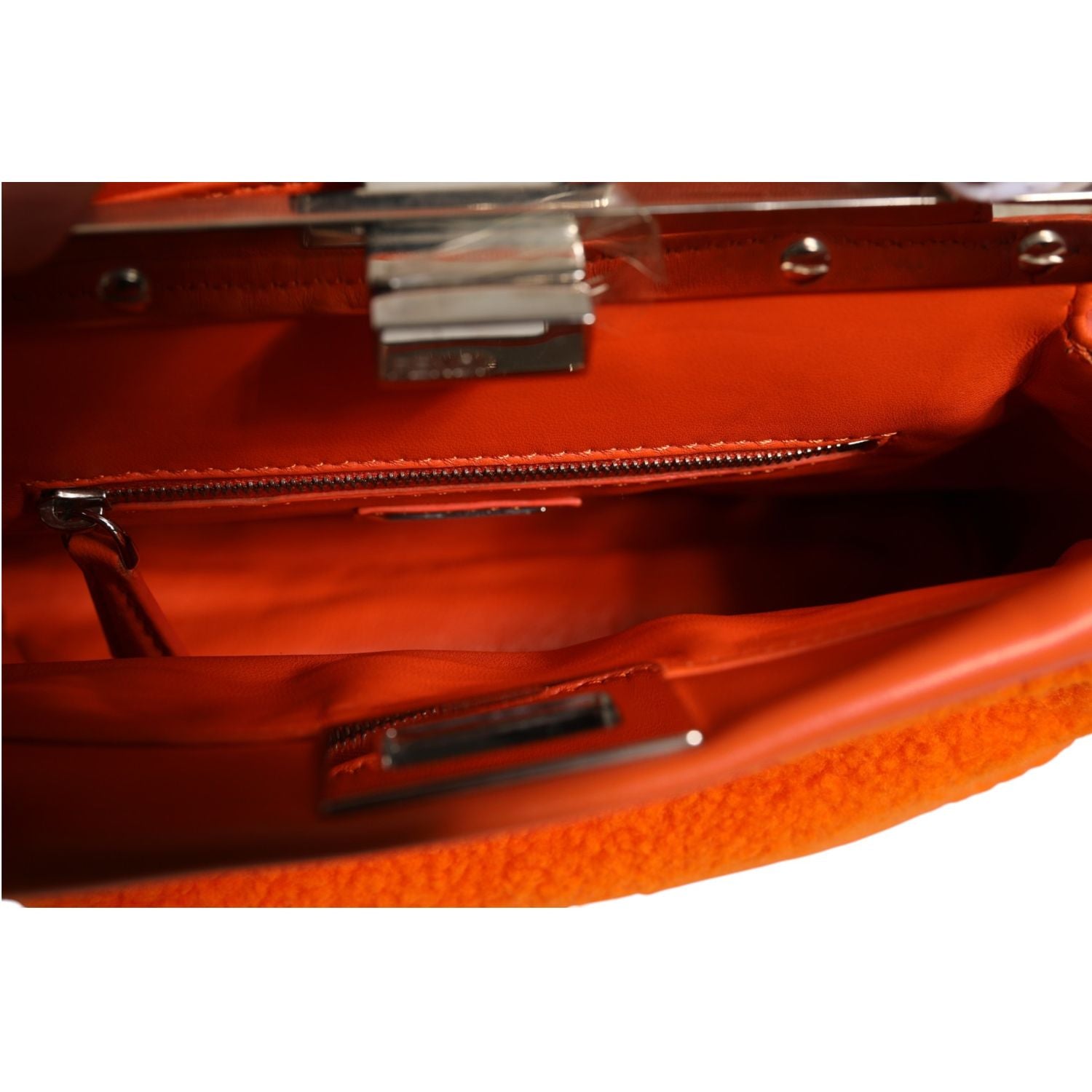 Fendi Orange Leather and Shearling Mini Peekaboo Top Handle Bag