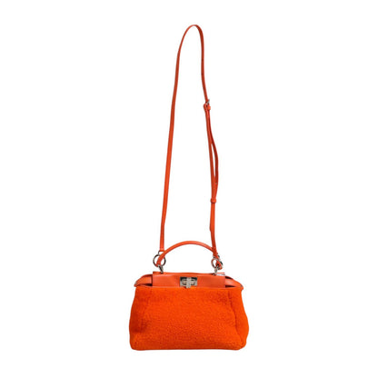Fendi Orange Leather and Shearling Mini Peekaboo Top Handle Bag