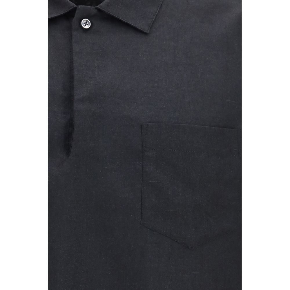 Deperlu Black Linen Dress Shirt