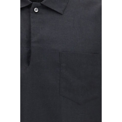 Deperlu Black Linen Dress Shirt
