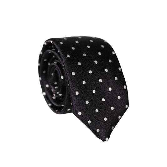 Dolce & Gabbana Black White Polka Dots Silk Adjustable Men Necktie Tie