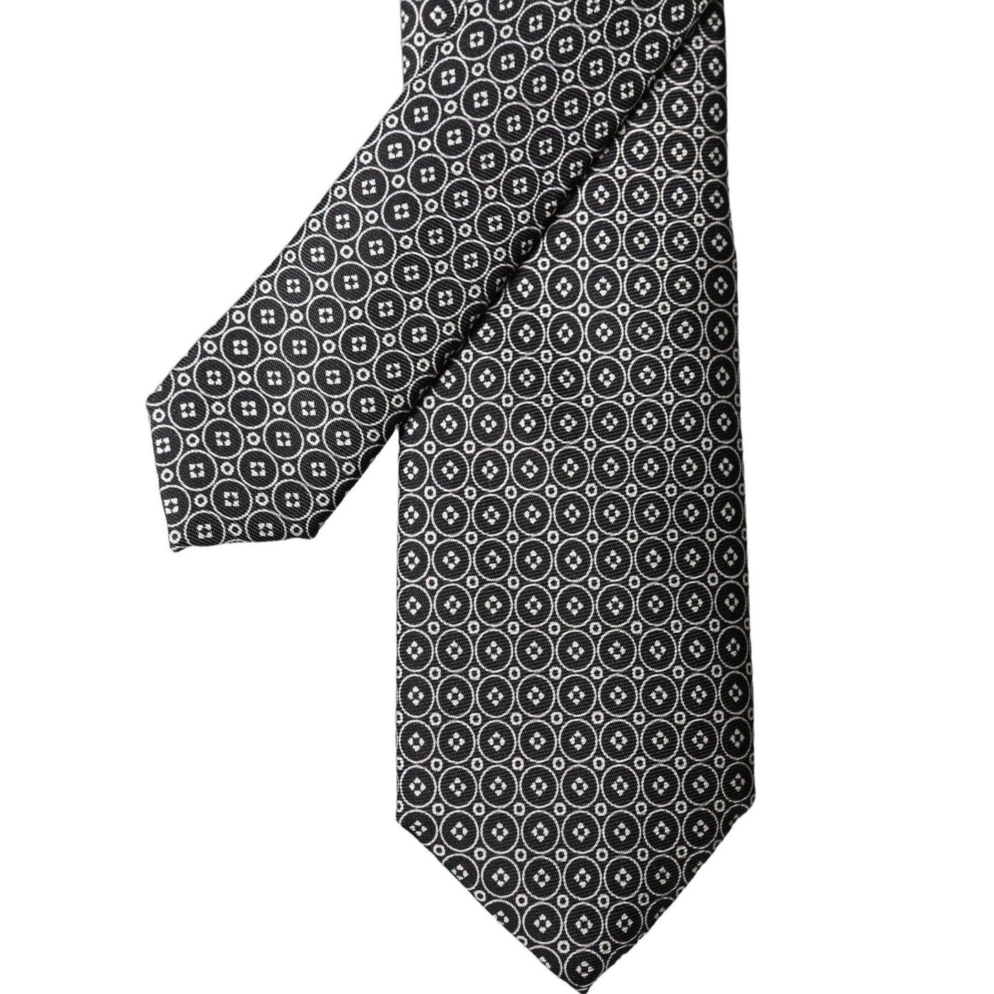 Dolce & Gabbana Gray White Patterned Silk Adjustable Men Necktie Tie