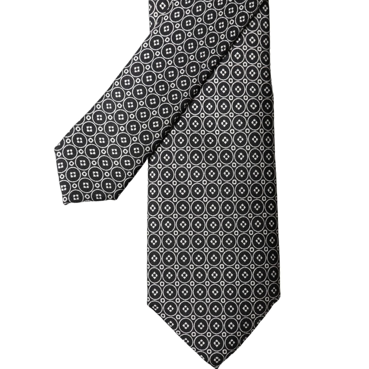 Dolce & Gabbana Gray White Patterned Silk Adjustable Men Necktie Tie
