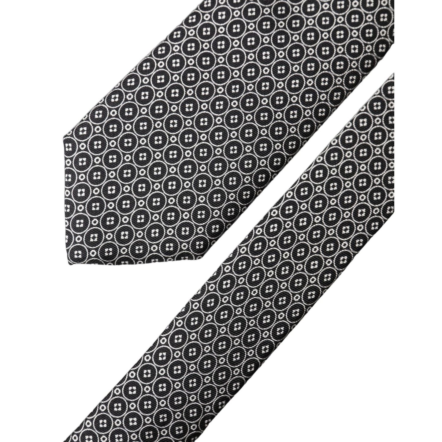 Dolce & Gabbana Gray White Patterned Silk Adjustable Men Necktie Tie