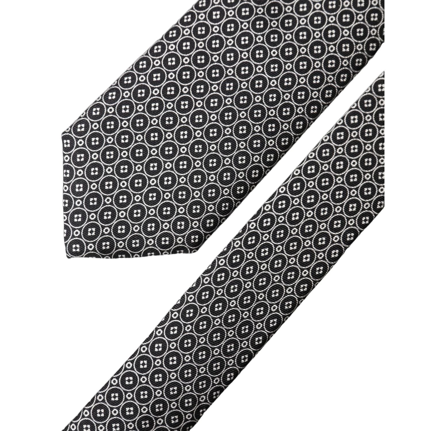 Dolce & Gabbana Gray White Patterned Silk Adjustable Men Necktie Tie