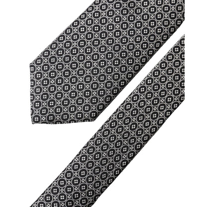 Dolce & Gabbana Gray White Patterned Silk Adjustable Men Necktie Tie
